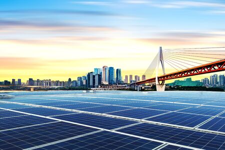 Photo voltaic and modern city skyline, China Chongqing.の写真素材
