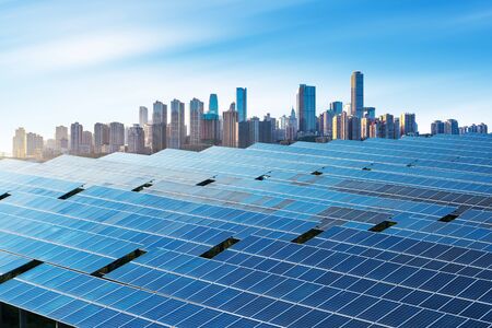 Photovoltaic and modern city skyline, China Chongqing.の写真素材