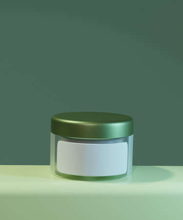 Cosmetic mock-up. Minimal abstract mockup background for product presentation. Cosmetic glass cream box on the podium on the background. 3D rendering.の写真素材