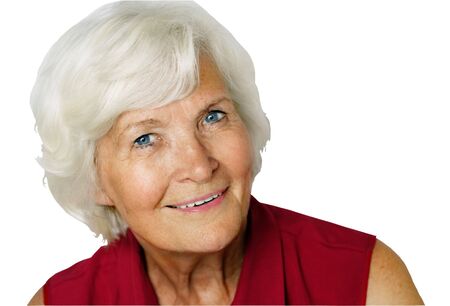 Senior lady portrait isolated on whiteの写真素材