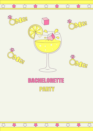 Bridal shower invitation card in retro groovy style Vintage bridal party invite Template for your designのイラスト素材