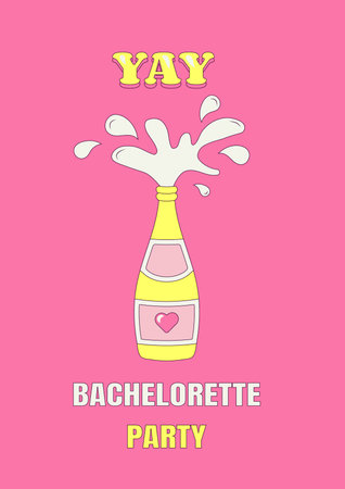 Bridal shower invitation card in retro groovy style Vintage bachelorette party invite Template for your designのイラスト素材