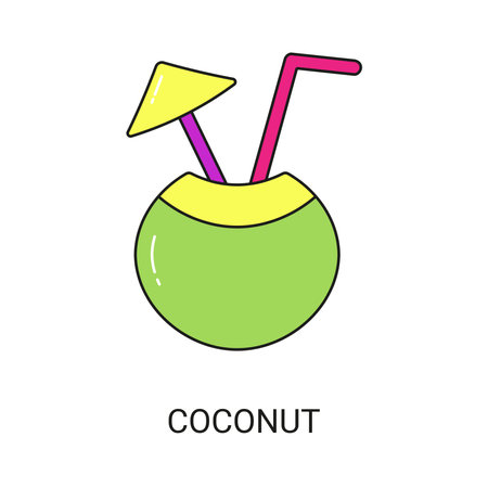 Coconut Umbrella and Straw Icon Colorのイラスト素材