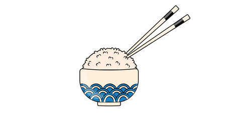 Rice in a Bowl with Ornaments and Chopsticks Asian Foodのイラスト素材