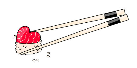 Chopsticks and Heart Shaped Sushi with Salmon for Valentine's Day Asian Foodのイラスト素材