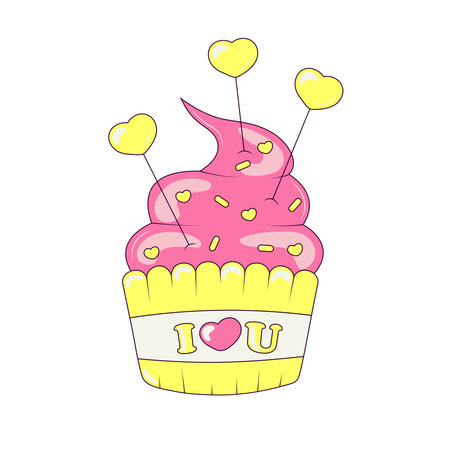 Holiday Cake Day of Valentive Treat Cupcake with Creamのイラスト素材