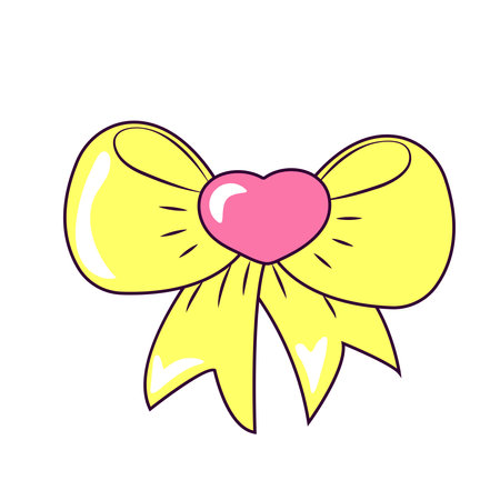 Yellow Heart Shaped Bow Decorative Element in the Shape of a Heartのイラスト素材