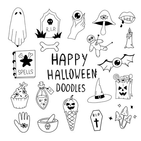 Set of Doodles for Halloween Cute Black Drawingsのイラスト素材
