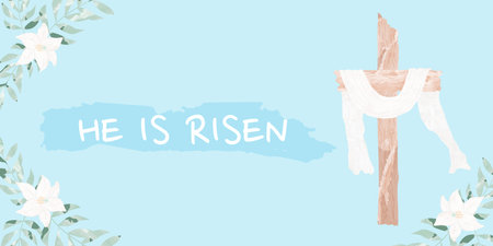 Crucifix or Cross and Flowers Lilies and Palm Leaves He is Risen Resurrection of Christ Easter...