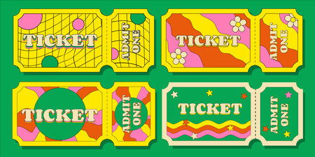 Set Colorful Entrance Tickets for One Person in a Retro Groove Styleのイラスト素材