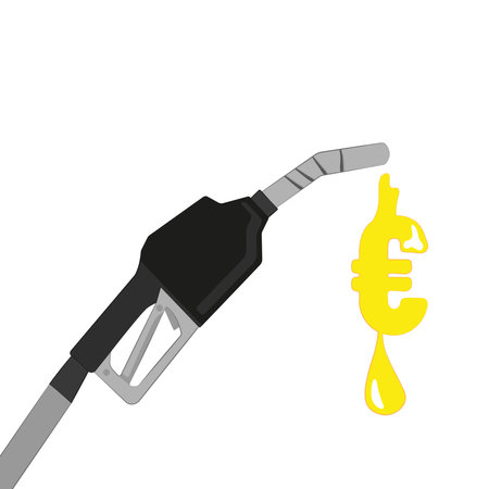 Automatic Refueling Gas Gun with a Leaking Euro Drop of Gasoline Flowing out Petrol Price Increase Concept Fueling Gasoline or Diesel Fuel Nozzle on Hose and Droplet of Gas Ethanol or Biodieselのイラスト素材