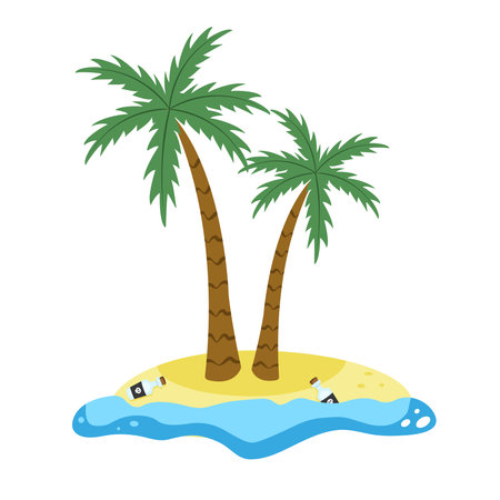 Pirate rum in the ocean and beach under palm treesのイラスト素材