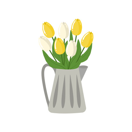 A Bouquet of Tulips in a Jag Hello Springのイラスト素材