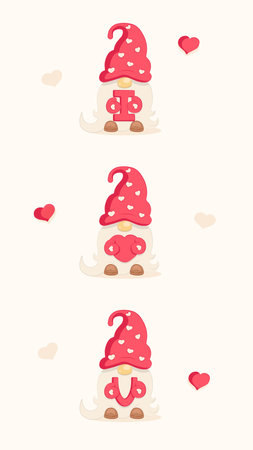 Cute garden gnome with huge red heart confession of love for valentine's dayのイラスト素材