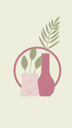 Abstract minimalistic poster with vases in the shape of a female figureのイラスト素材