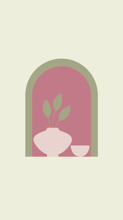 Abstract minimalistic poster with vase and bowlのイラスト素材