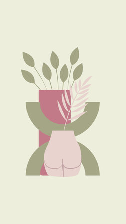 Abstract minimalistic poster with vases in the shape of a female figureのイラスト素材