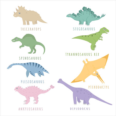 Set of ancient dinosaurs different dinosaursのイラスト素材