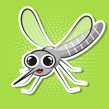 Cute mosquito pop art style on a green backgroundのイラスト素材