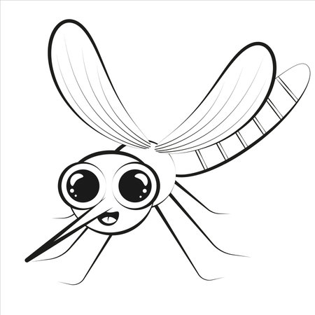 Cute mosquito coloring book black and white sketchのイラスト素材
