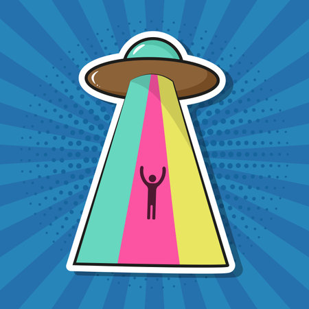 Unidentified flying object kidnapping pop art style stickerのイラスト素材