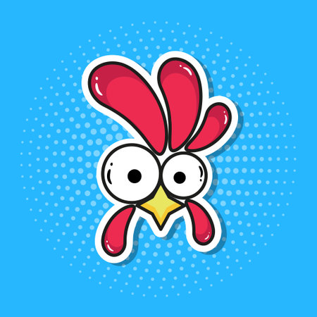 Funny cock in pop art style stickerのイラスト素材