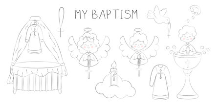 Set of Doodles for Baptism Religious Rite Vector Illustrationのイラスト素材