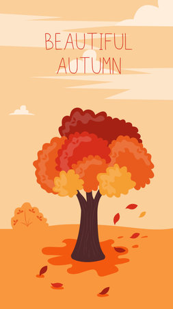 Autumn Landscape Vertical Template Background Park and Autumn Treesのイラスト素材
