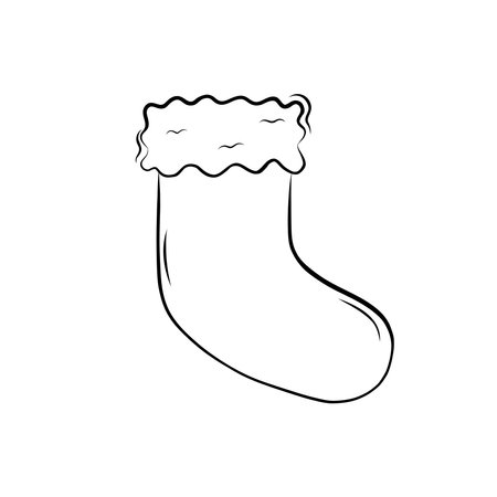 Christmas Sock for Gifts Decorative Element in Doodle Style. Christmas coloring book. Simple Vector Illustration.のイラスト素材