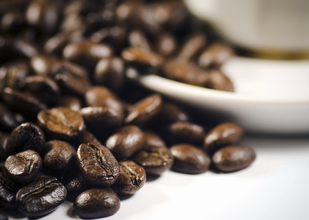 coffe beans laid on saucer cupの写真素材