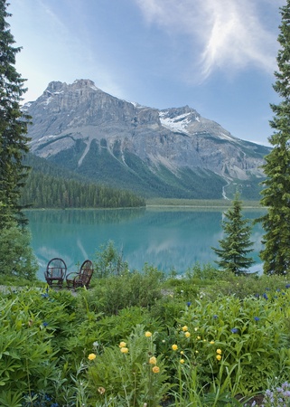 emerald lake in british columbiaの写真素材