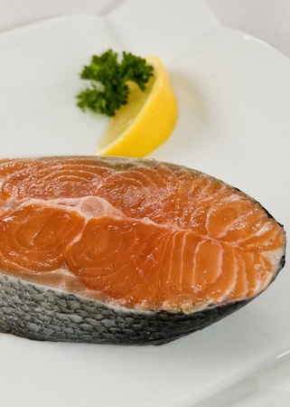 close up of atlantic salmon steakの写真素材