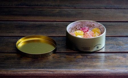 Box of candies on the wooden backgroundのeditorial素材