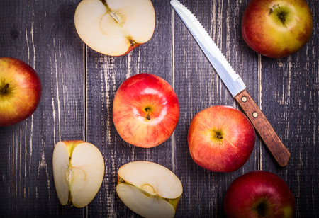 Red apples on a dark backgroundの写真素材