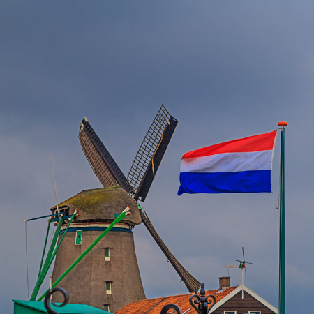 Windmills of Zaanse Schans, quiet village in Netherlands, province North Holland.の写真素材