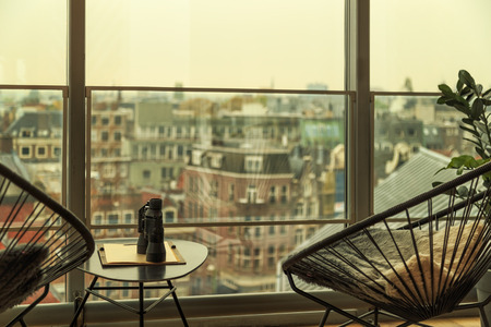 Cafe with a view of Amsterdam.の写真素材
