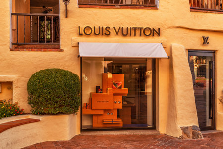 PORTO CERVO - JULY 2017. Showcase of  boutique in Porto Cervo, Sardinia, Italy.のeditorial素材