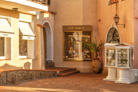 PORTO CERVO - JULY 2017. Shop windows in Porto Cervo, Sardinia, Italy.のeditorial素材