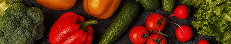 Set of vegetables for cooking, concept of healthy eating, top view, copy space.