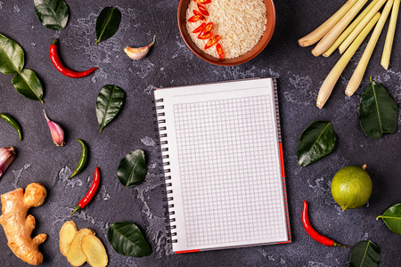 Ingredients of Thai spicy food. Top view, copy space.の写真素材
