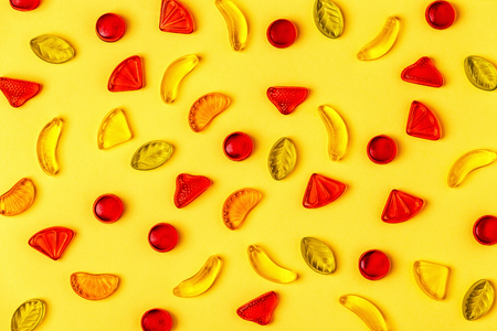 Colorful candies pattern on a bright background. Top view.の写真素材