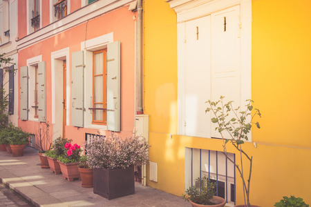 Colorful houses in Paris, France.の写真素材
