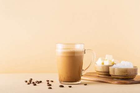 Bulletproof coffee, blended with organic  butter and MCT coconut oil, paleo, keto, ketogenic drink breakfast.の写真素材