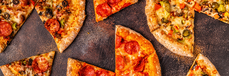 Set of different pizzas, top view.の写真素材