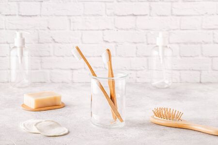 Set of eco-friendly bathroom accessories. Zero waste concept.の写真素材