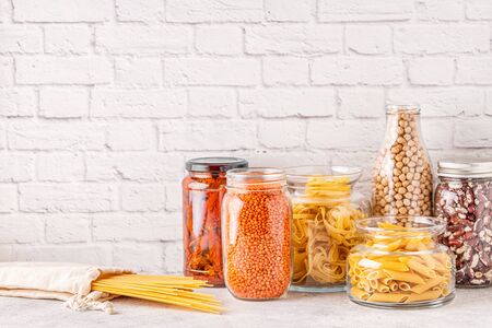 Products in  glassware. Eco friendly food storage, zero waste concept.の写真素材