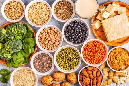 Healthy diet vegan food, veggie protein sources. Top view.の写真素材