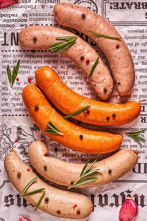 homemade raw sausage for grilling, top viewの写真素材