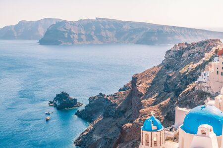 White architecture of Oia village on Santorini island, Greece.の写真素材