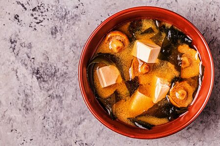 Miso soup , traditional Japanese Food, top view.
